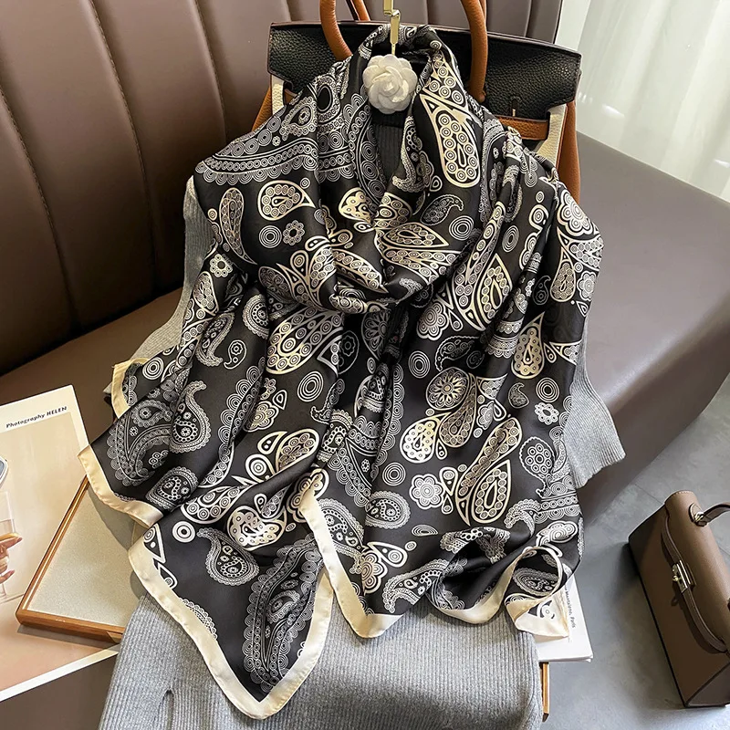 

Fashion Large Silk Scarf Women Print Hijab Beach Stoles Luxury Brand Shawls Wraps Bandana Bufanda Neckerchief Female Foulard