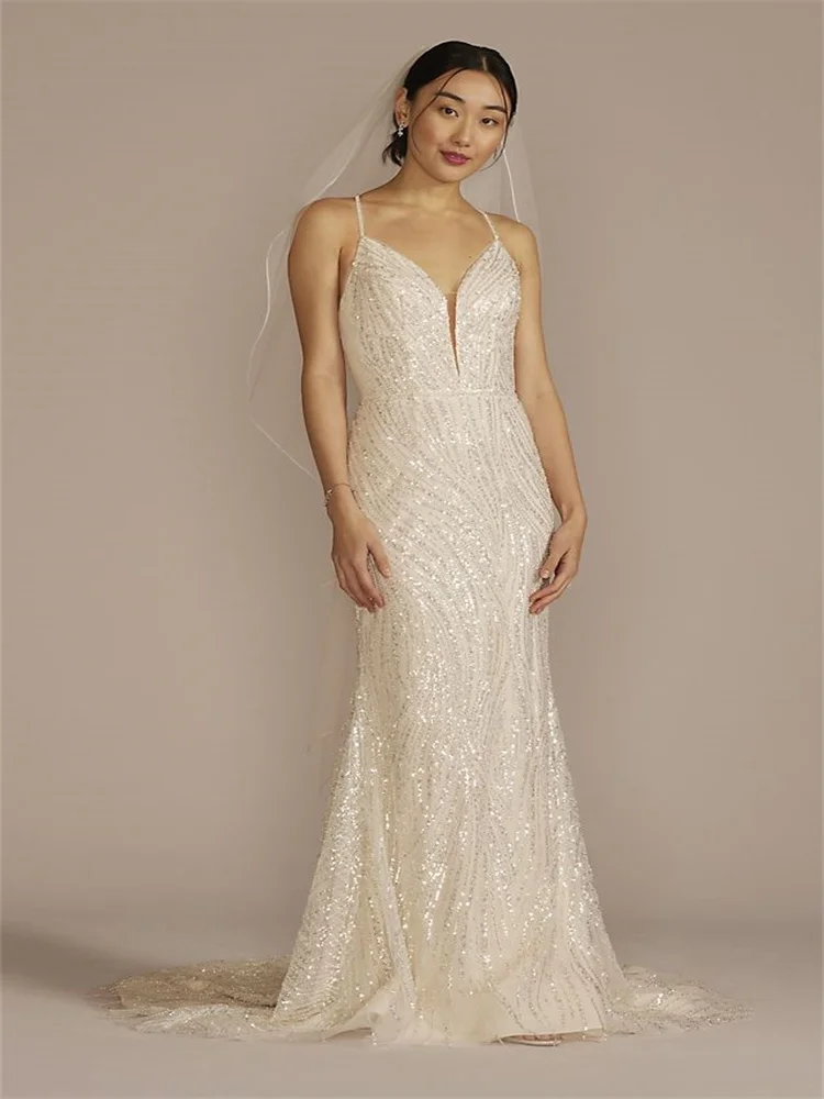 Sirena/tromba splendidi abiti da sposa Sweep Train Sweep con fiocco e Appliques di perline abiti da sposa per le donne