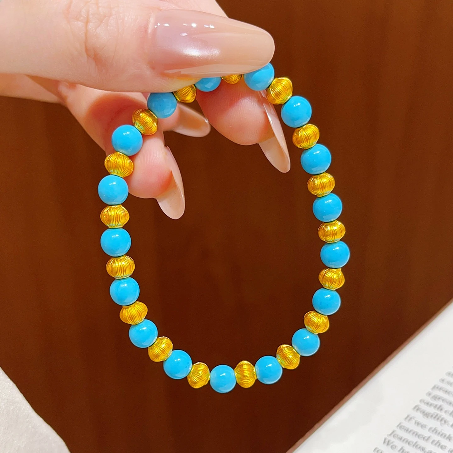 14k Yellow Gold Color Women's Turquoise Contrasting Bracelet for Women Bangle Chain Wedding Engagement Girl Fine Jewelry Gifts