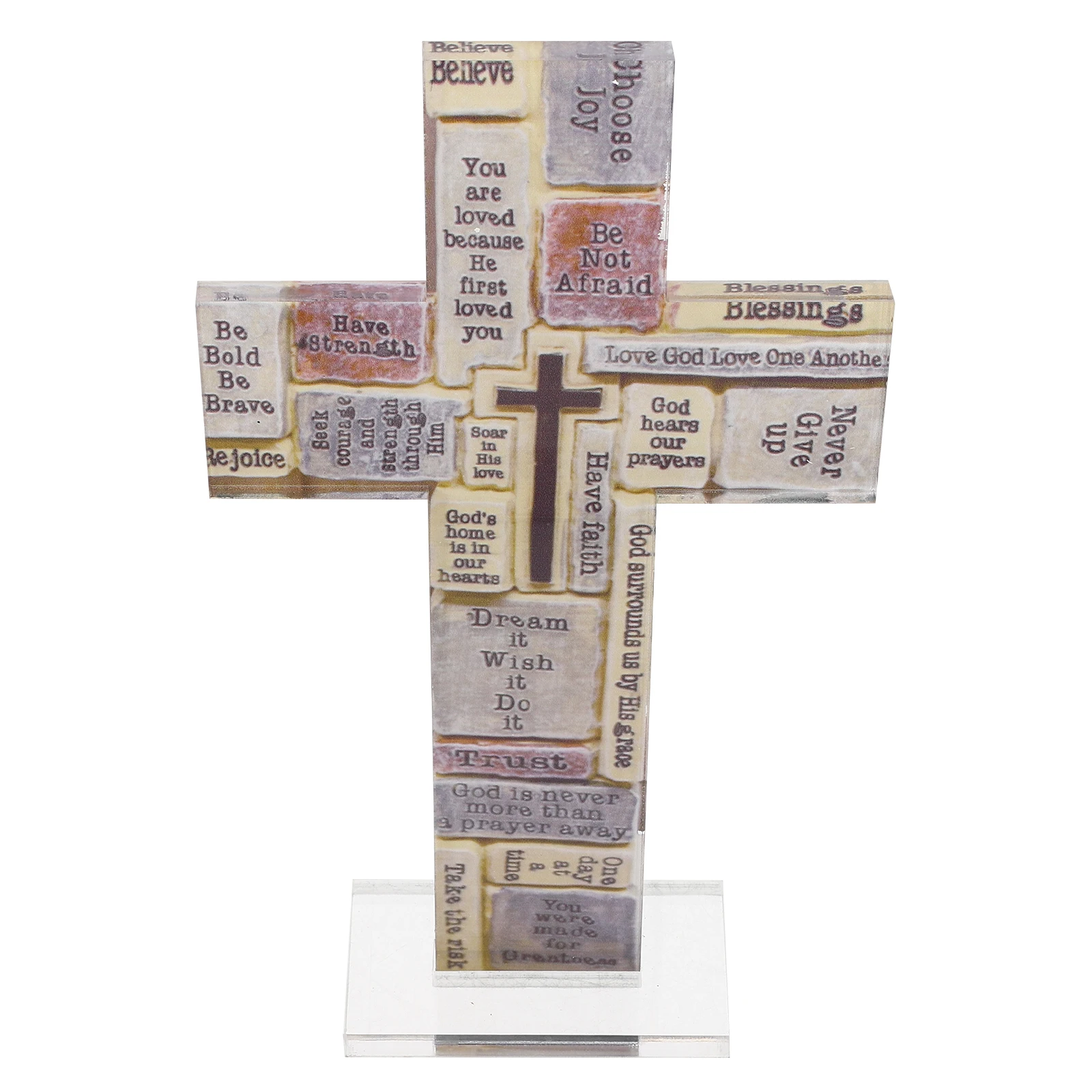 

Inspirational Acrylic Cross Statue Clear Patterns Motivational Quotes Office Home Decor Tabletop Display DIY Party Decoration