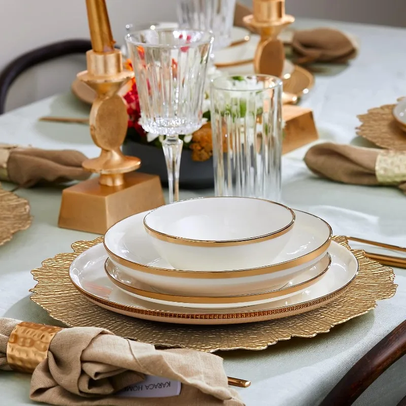 

13" Gold Charger Plates Set of 8, Round Reef Chargers for Dinner Plates, Plastic Plate Chargers for Table Setting