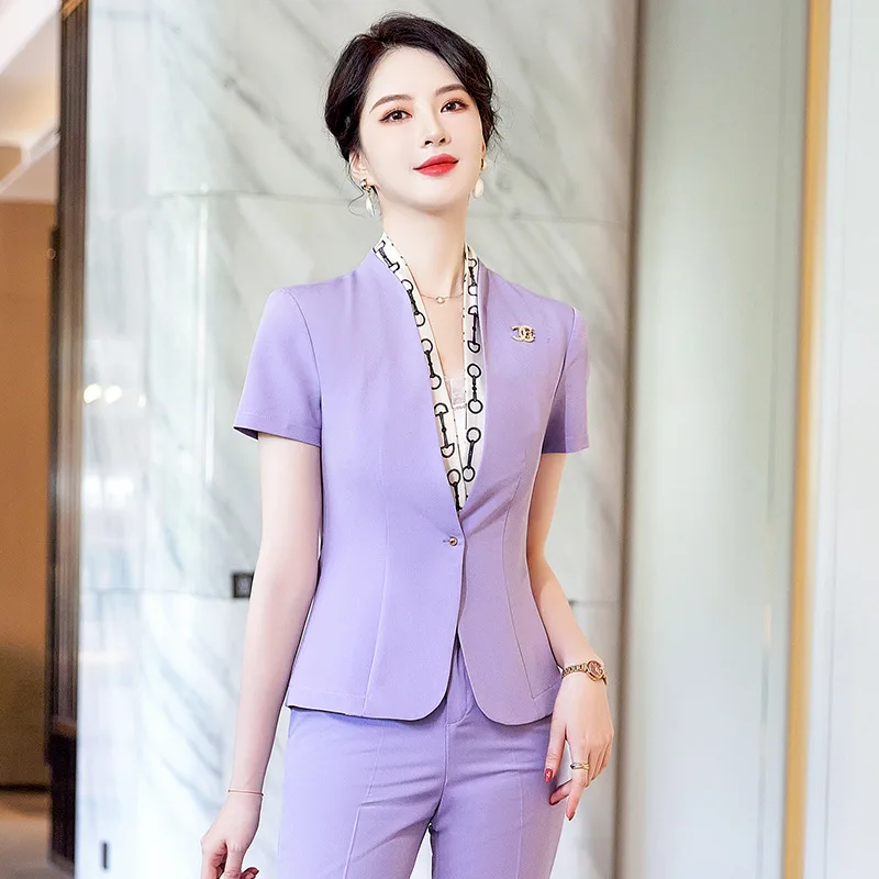 Summer Small SuitytWomen's Jacket Slim-Fitting Suit Business Suit Thin Short Sleeve Temperament Office Suits High-End Formal Wea