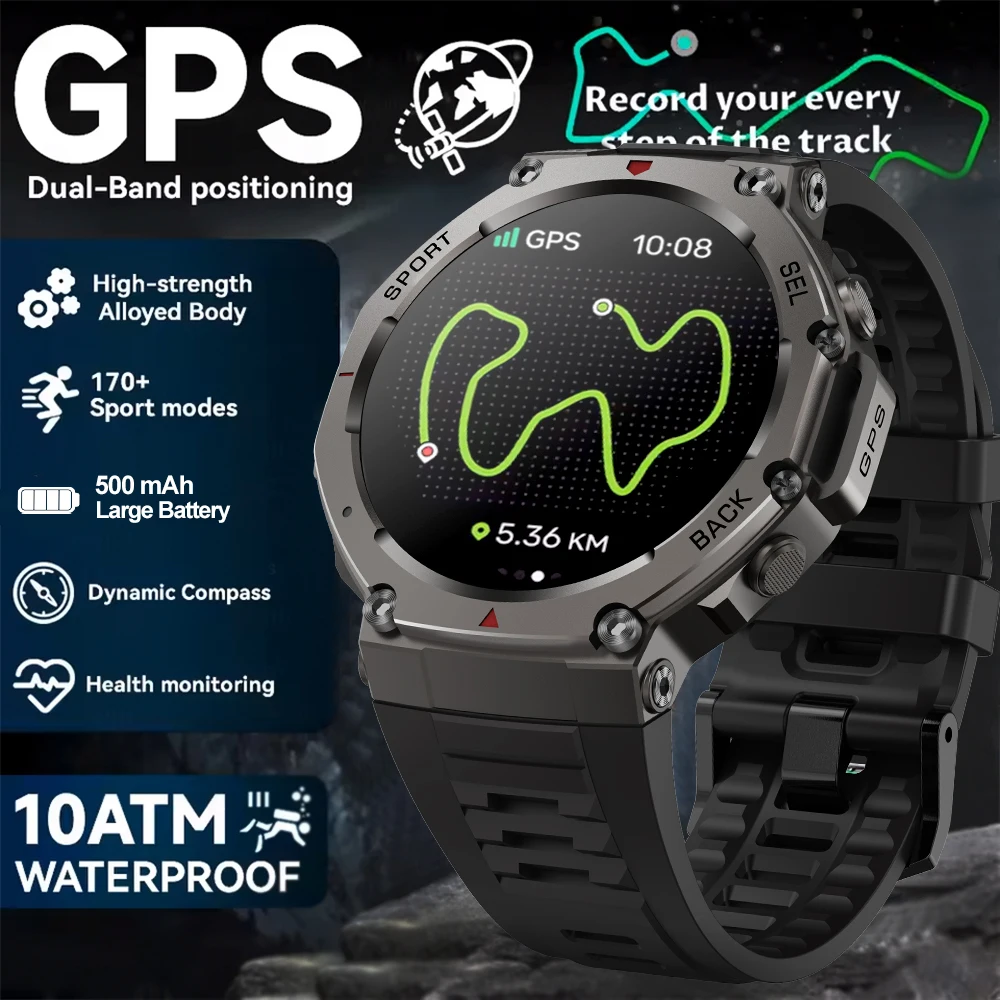 

T-Rex 3 Built-in Dual-band GPS Smart Watch Men Smartwatch Compass Altimeter Barometric 5ATM IP69K Waterproof AMOLED HD Watches