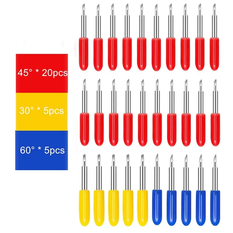 DT16 30pcs 30/45/60 Degree Replacement Blades for Roland Cutting Plotter, Cemented Carbide Cutter Blade for Vinyl Carving