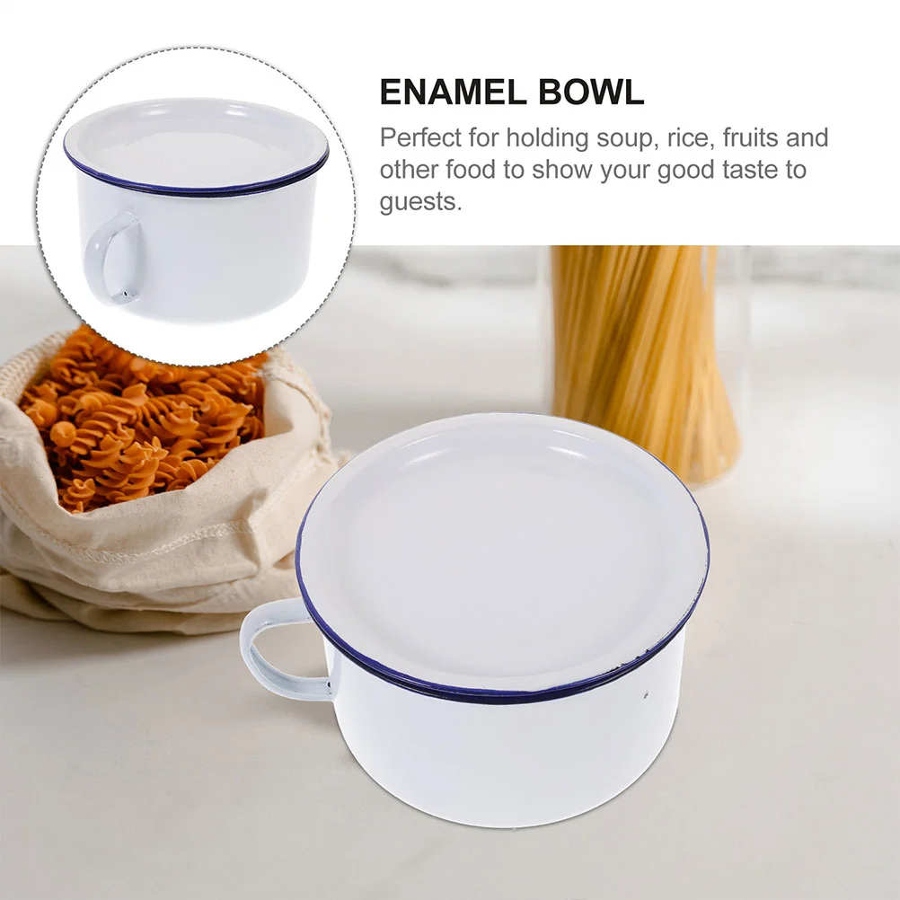 

2 Pcs Enamel Instant Noodle Soup Bowl Ramen Chinese Food Serving Bowls Vintage Retro Household Tableware Simple Design Stylish