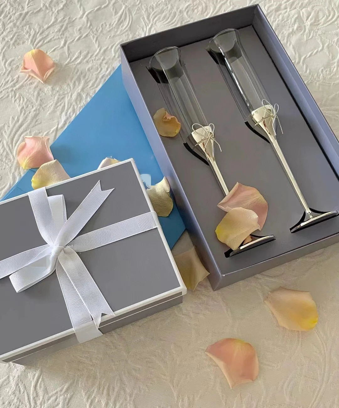 

Champagne Glass Gift Present Best Gift Crystal Glass Cup Luxury with Sliver Golden Metal Stem Set