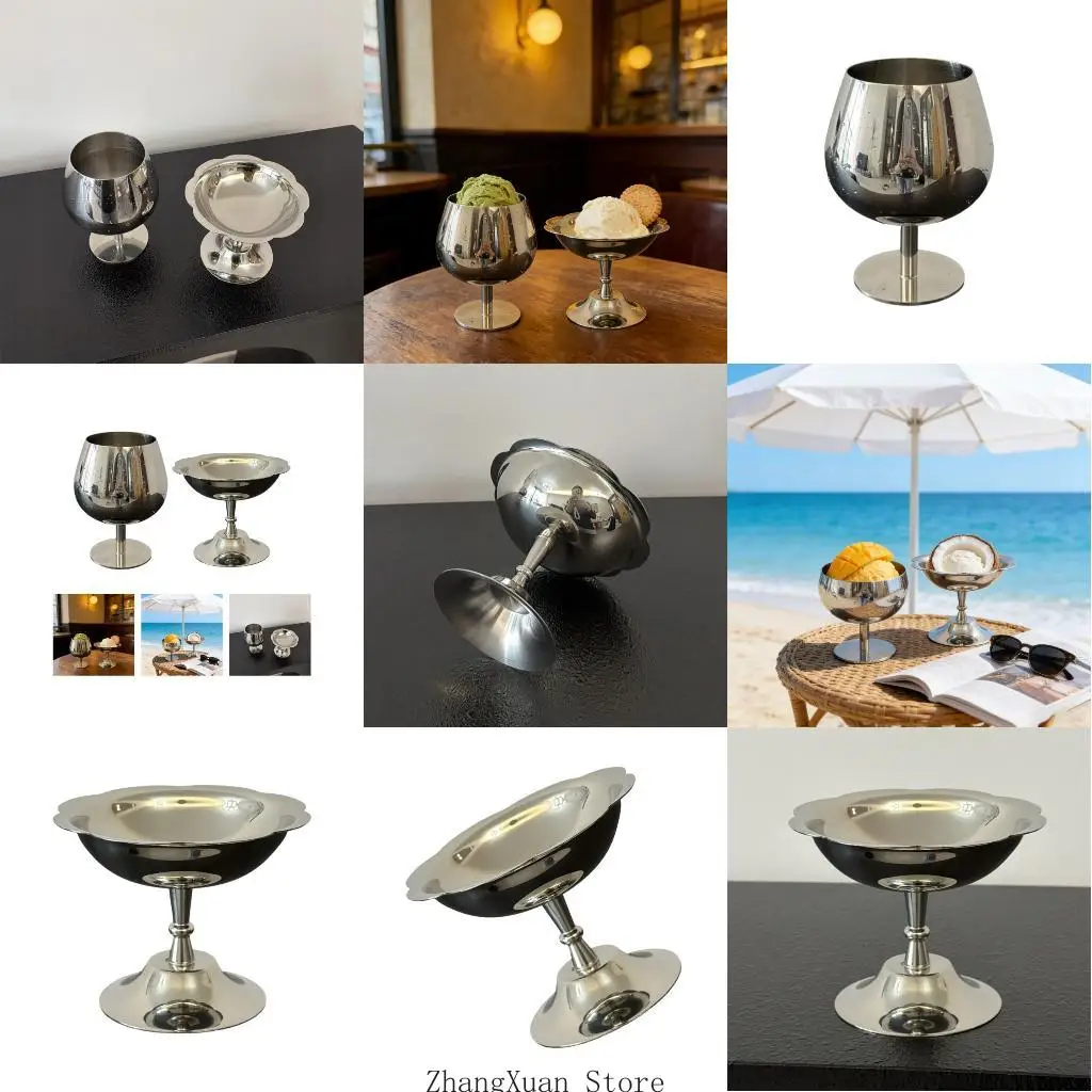 Stainless Steel Ice Cream Cup Sundae Bowl with High Footed Dishwasher Safe Dessert Goblet Cup for Yogurt Puddings Salad 3XUF