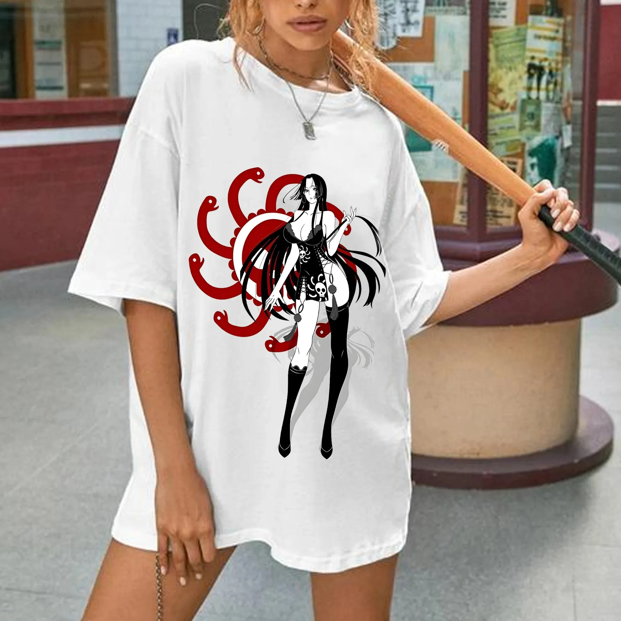 2025 One Piece Luffy Empress Printed Cotton Short-sleeved Loose Summer Breathable Sporty Round-neck T-shirts for Men and Women