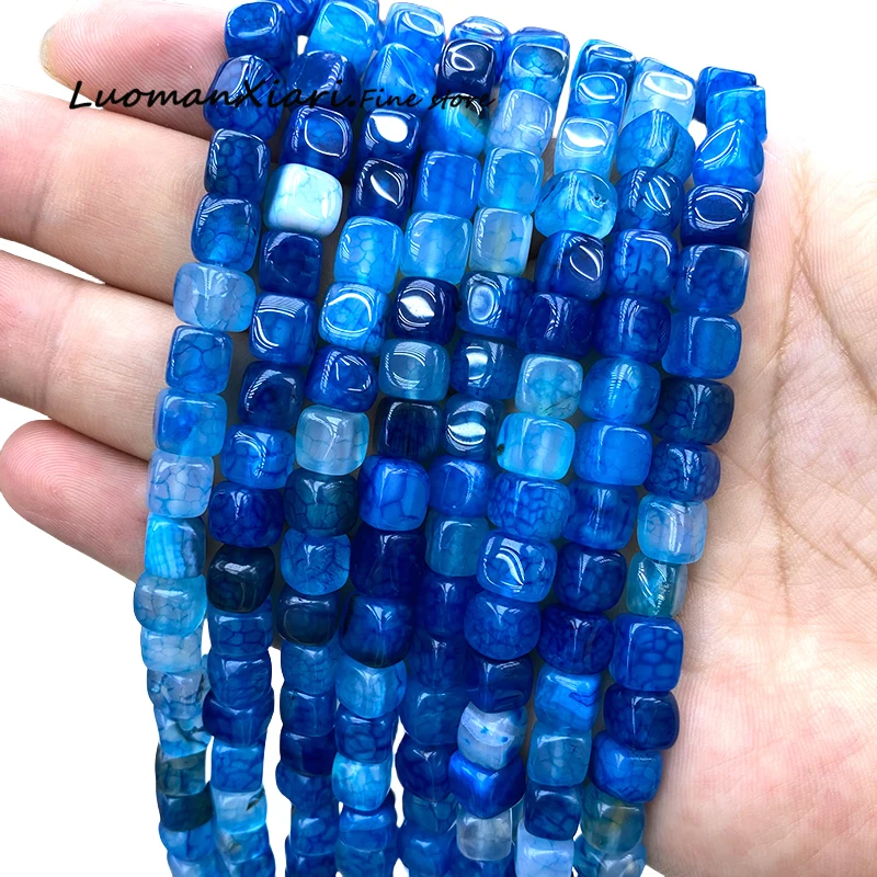 Natural Stone 7-8MM Square Shape Blue Dragon Veins Agate Loose Spacer Beads for Jewelry Making Diy Bracelet Accessories