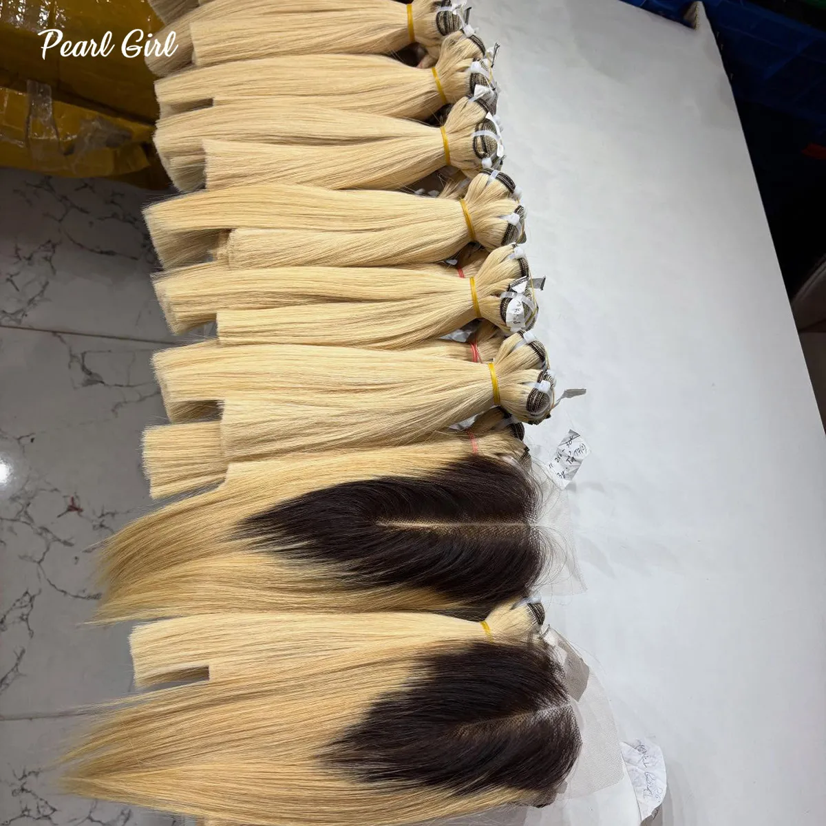 Paquete de Color rubio degradado liso de hueso vietnamita súper doble dibujado, 1 unidad, 100g, 100% cabello humano 13x6, 13x4, cierre Frontal 4x4 5x5