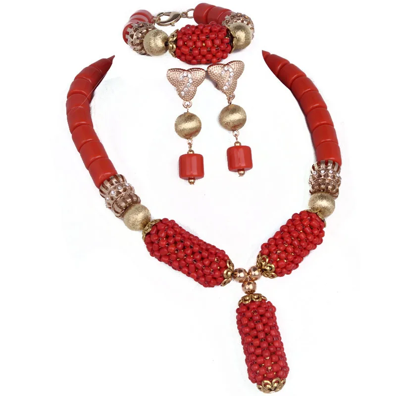 Dudo Orange Balls Artificial Coral Necklace African Beads Jewelry Sets Women Necklace Earrings Bracelet
