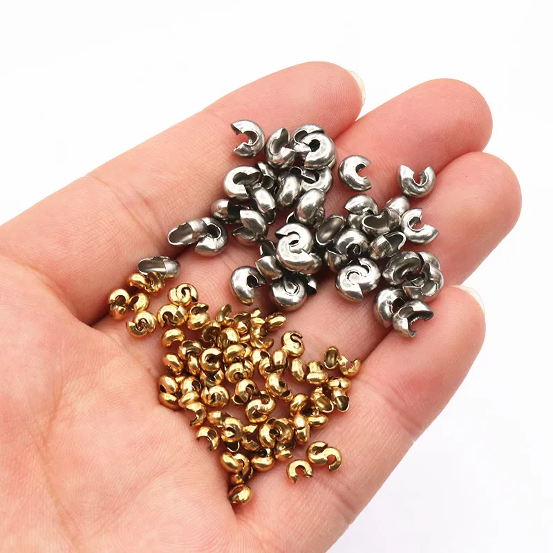50pcs Stainless Steel Round Covers Crimp End Beads 3 4 5mm Stopper Spacer Beads For DIY Jewelry Making Findings Supplies