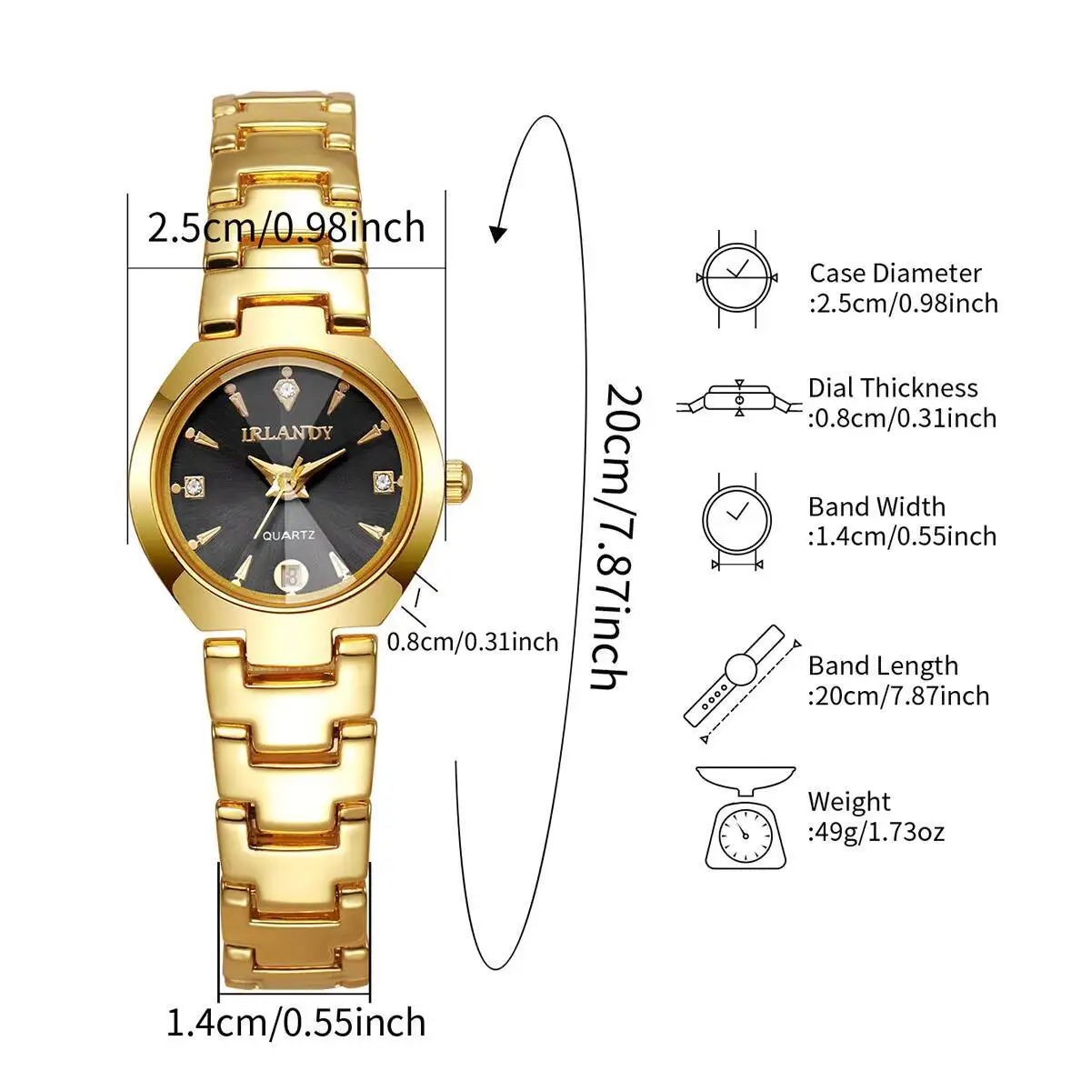 ساعات يد نسائية صغيرة الحجم بتقويم للسيدات ساعات يد كوارتز Reloj Mujer (بدون صندوق)