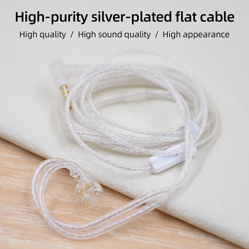 KZ Cable OFC Silver Plated Upgrade Cable Earphones Wire 3.5MM 2PIN Cables Microphone Optional