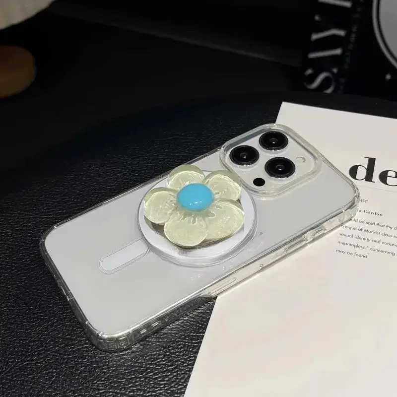Korean Style Cute Flower Magnetic Griptok Foldable Phone Holder Stand For MagSafe iPhone Samsung Universal Bracket