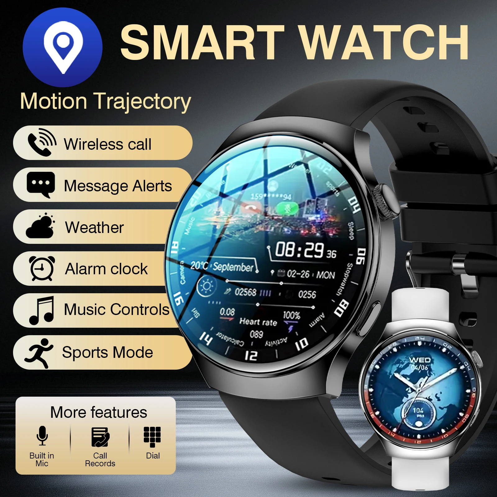 

Smart Watch 4 Pro GPS Activity Tracking Smart Watch for Men, AMOLED Screen Display, Bluetooth Calling, Men's Watch