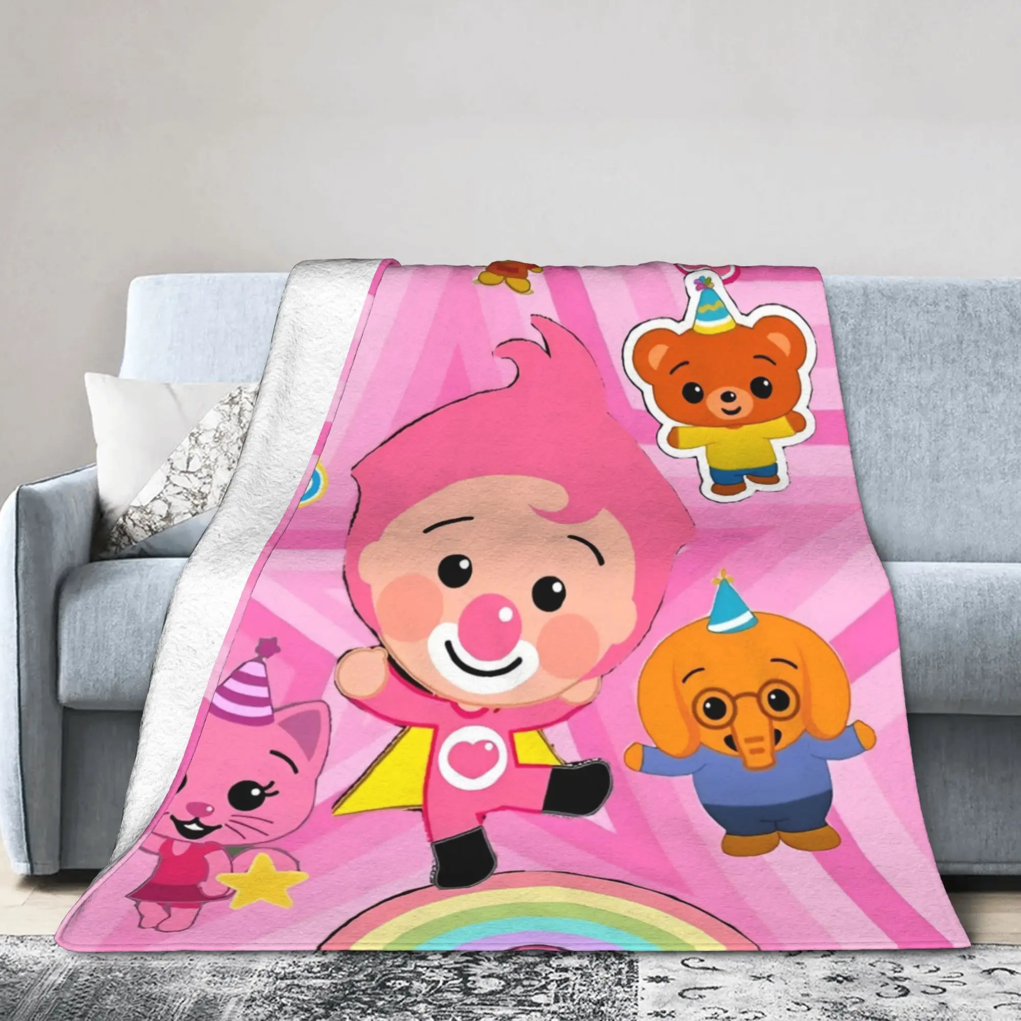 P-Plims Cartoon Clown Blanket Coral Fleece Plush Spring Autumn  Multi-function Soft Throw Blanket for Bedding Outdoor Bedspread