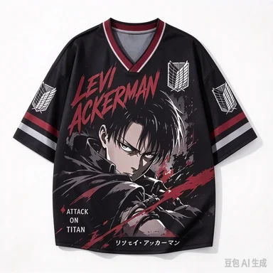 Attack on Giant Levi Ackerman, Mesh Water Investigation Corps, Freedom Wing Badge, Dark Hot Blooded Manga Style Loose Top