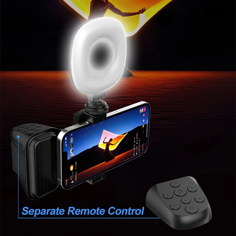 Mango portátil para Selfie con Bluetooth, dispositivo de asistencia para cámara de teléfono móvil con Control remoto desmontable y luz de relleno antivibración