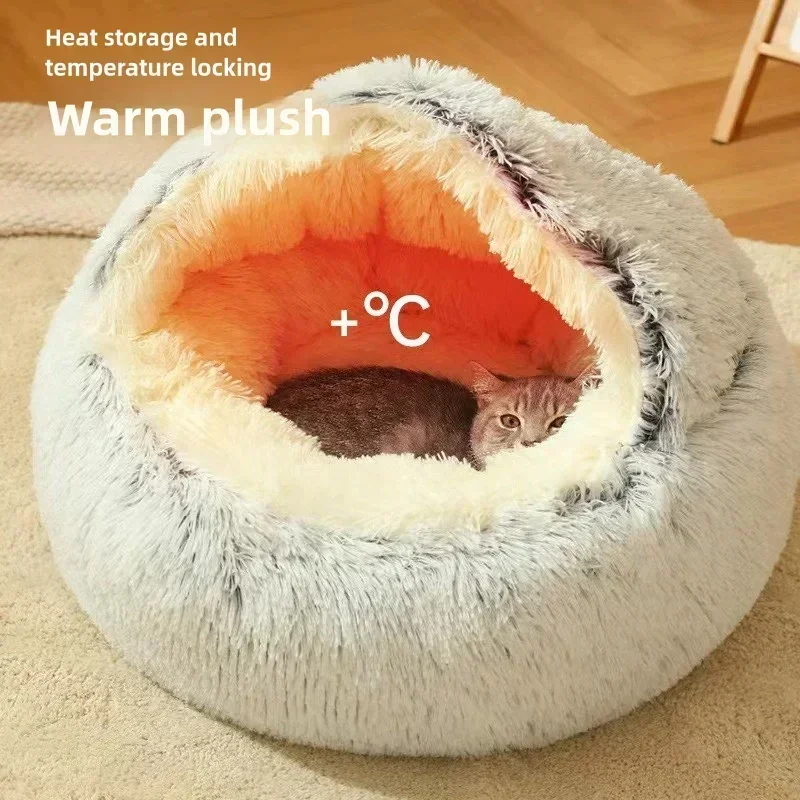 Soft Plush Pet Bed and Pet Bed Winter Warm and Cold Plush Comforter Nest Shell Cat Nest Semi-enclosed Cat Dog 2 in 1