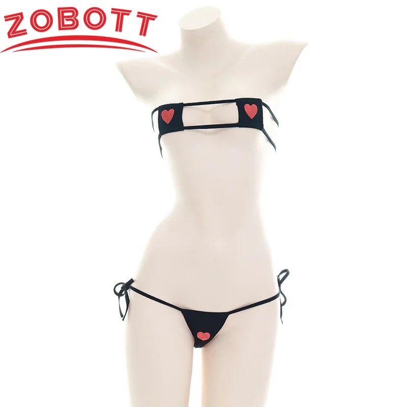 

Sexy Lingerie Cosplay Mini Bikini Lolita Kawaii Heart Bandage Anime Cosplay Erotic Costume Bra Underwear Set
