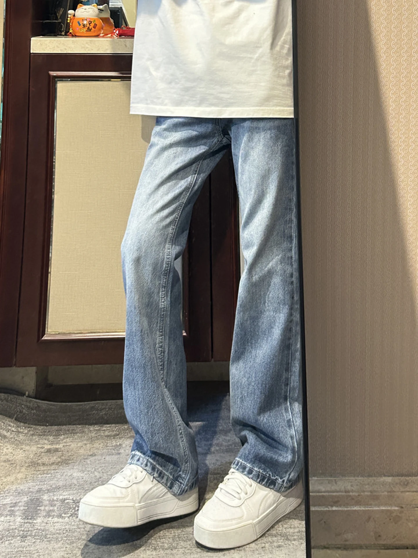 

Мужские зимние джинсы прямого кроя с флисовой подкладкой, синие, в американском стиле, молодежные, повседневные, с низкой посадкой, на молнии