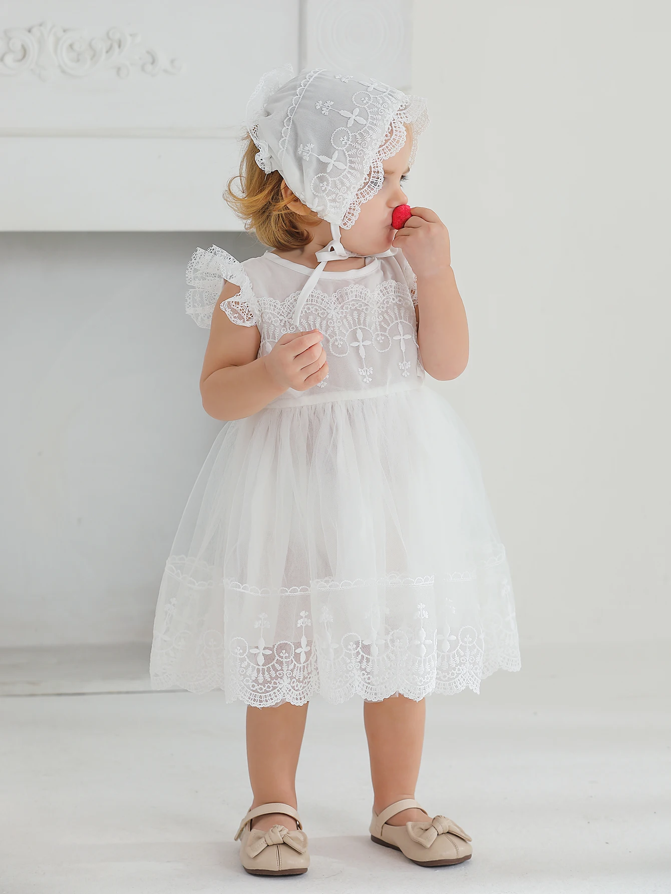 2 Piece Infant Outfit Baby Girls Embroidered Christening Baptism Dress Baby Dress In 1Month Old Christening Clothes