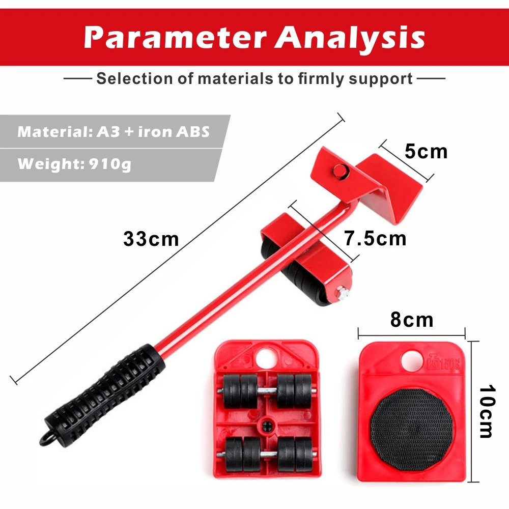 헤비 듀티 가구 리프터 슬라이더 어플 라이언 스 전송 도구 발동기 세트 4 이동 롤러 1 휠 바 리프팅 이동 가구