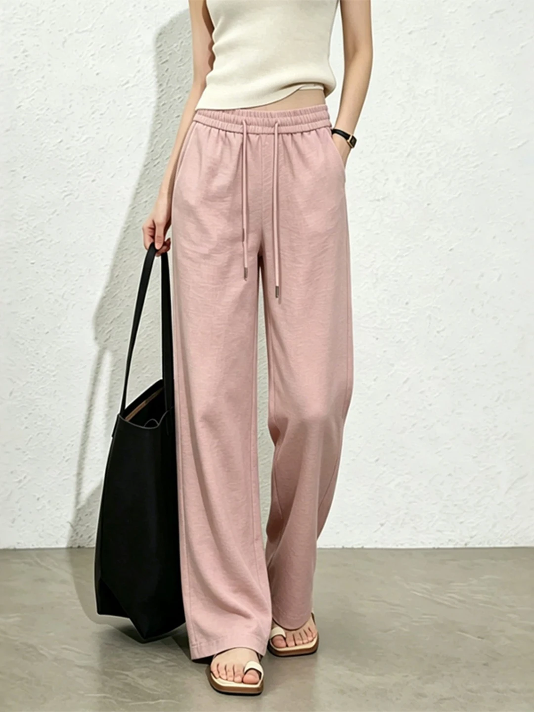 

Laid-back Style High Waist Drawstring Wide Leg Pants Women's 2026 New Elastic Waist Slimming Drapey Versatile Casual Pants