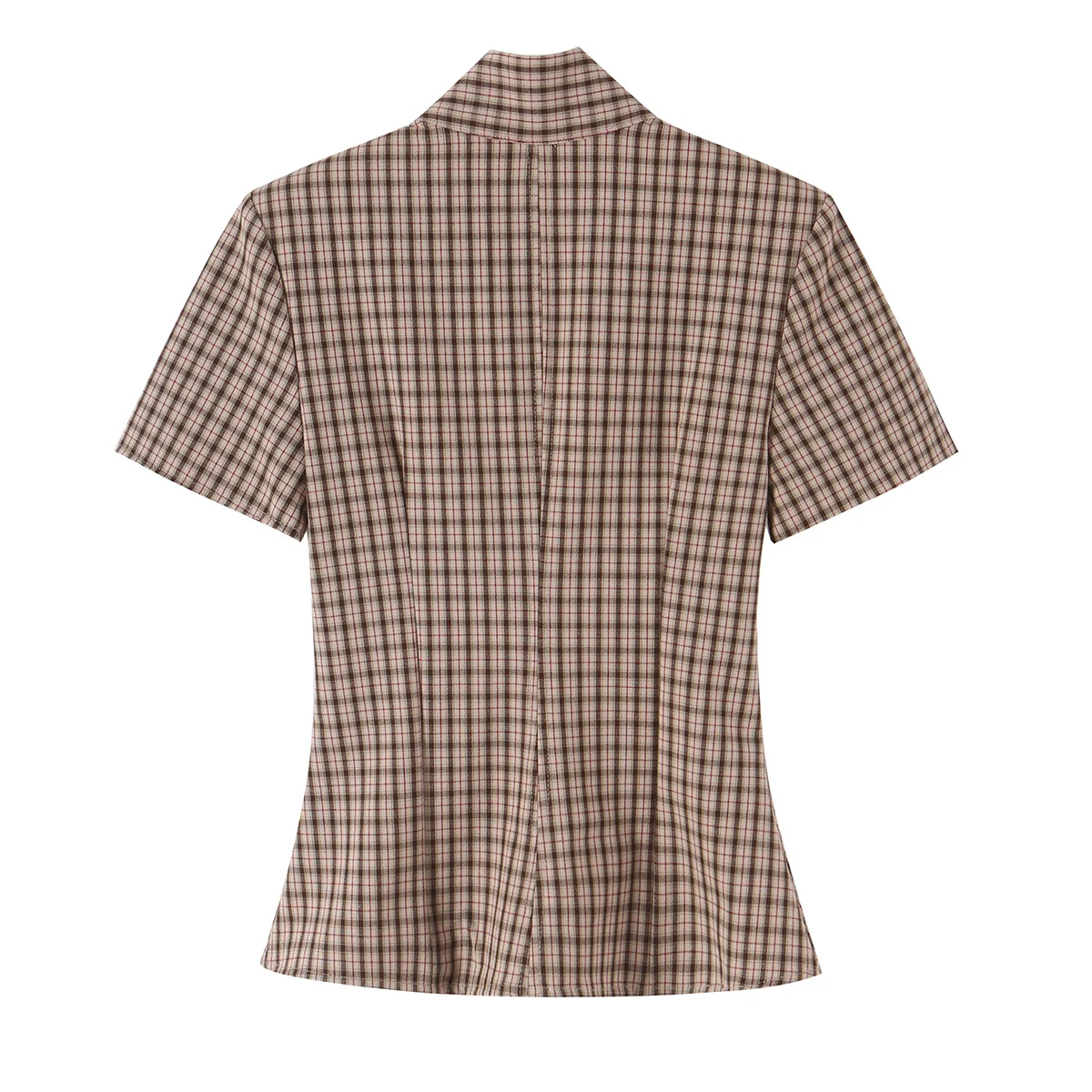 KONDALA Schickes Damen-Herbst-Freizeit-Karomuster-Anzug-Set, schmales Kurzarmhemd + gerade lange Hose mit Reißverschluss, modisch 2026, Vintage-Büro-Set – Detail 4