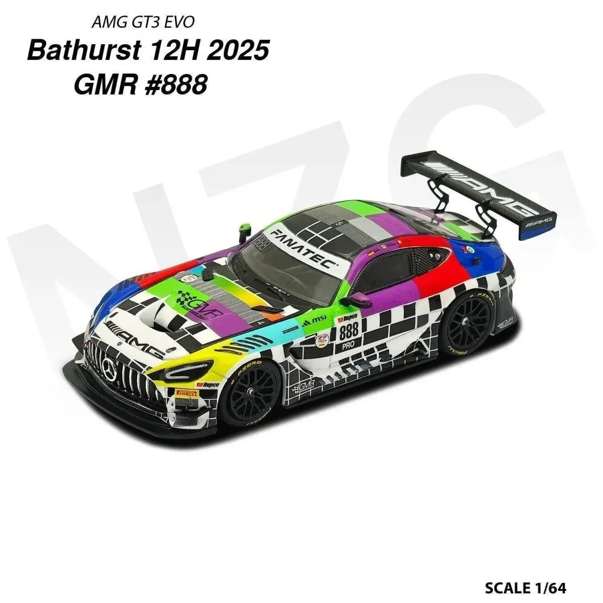 KILOworks Diecast 1:64 Mercedes AMG GT3 EVO Car Model Benz AMG GT3 Bathurst 12h #888 Play Vehicles  Model Cars Toys for Boys