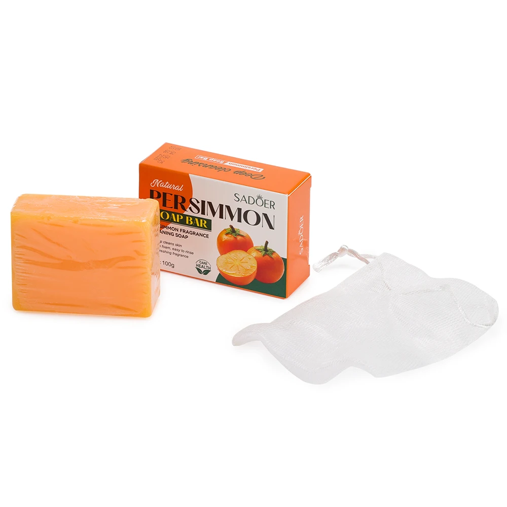 1/2 Stuks Persimmon Reiniging Zeep Bar Met Schuimende Netto Lichaamsverzorging Gezicht Wassen Exfoliërende Whitening Zeep Fruit handgemaakte Douche Zeep