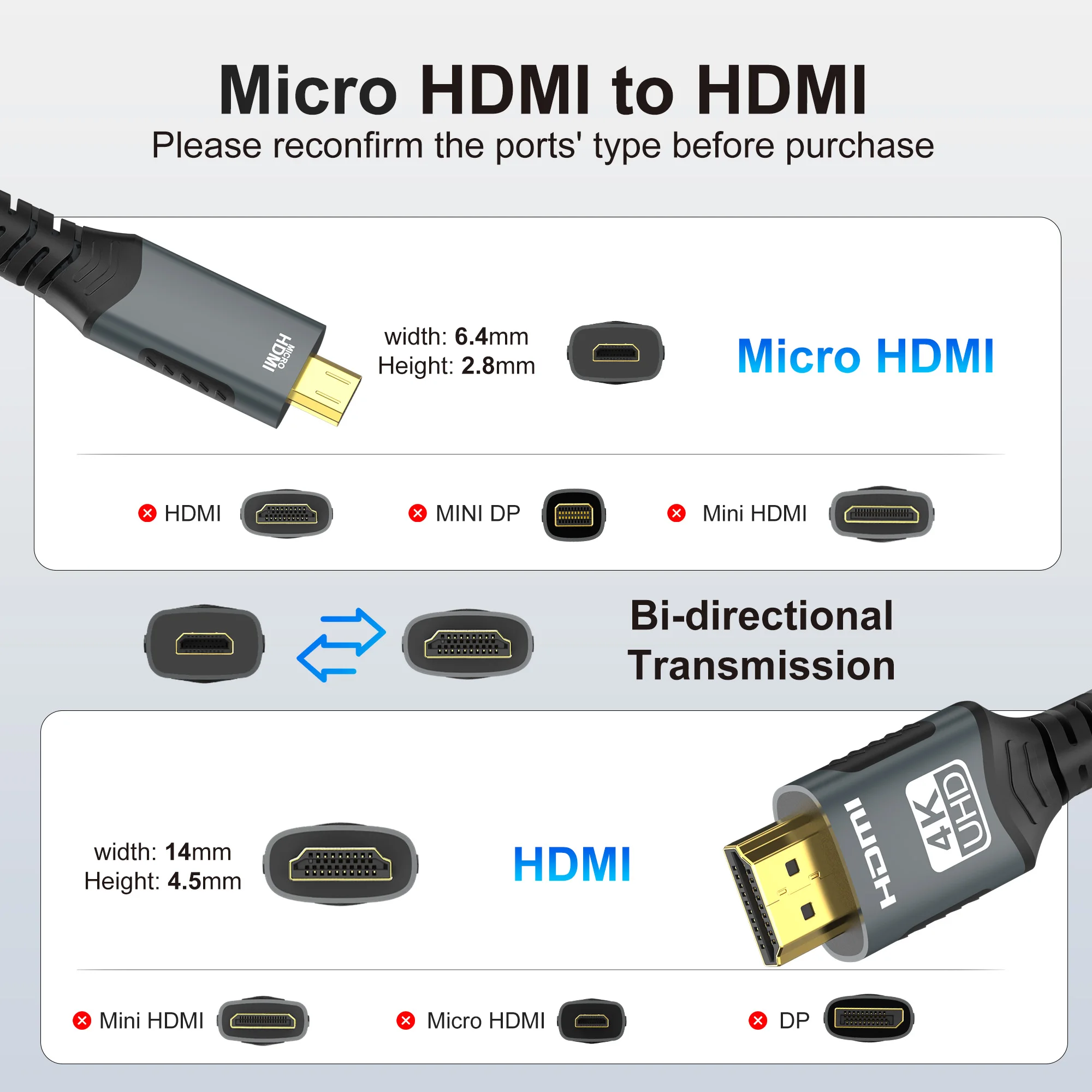 4K@60Hz Micro/Mini HDMI zu HDMI Kabel 18Gbps 2K@120Hz HDMI 2.0 HDR ARC für Kamera Sony Nikon Monitor Projektor HDTV Kamerakabel – Detail 3