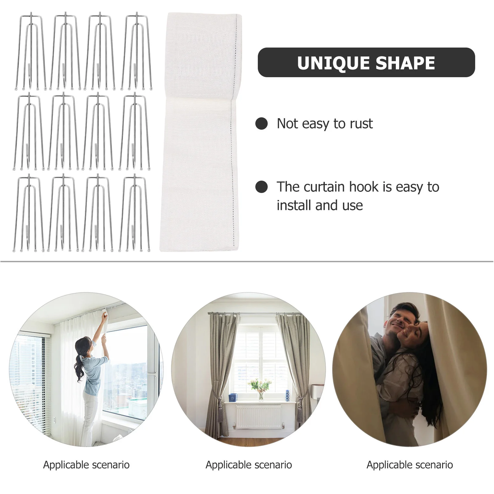 

1Set Metal Curtain Pleater Hook Set for Pleated Drapes Rust Resistant Hanging Hardware with Strap Simple Design Bathroom Use
