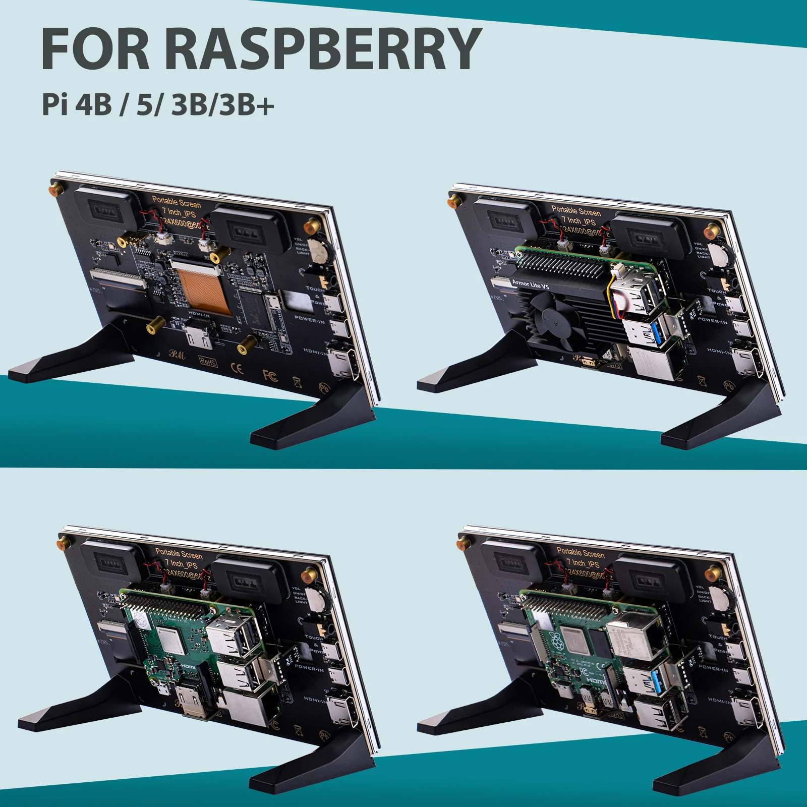 52Pi 7-inch Capacitive Touch Screen with Mount Hole Power Supply for Raspberry Pi  and Windows PC