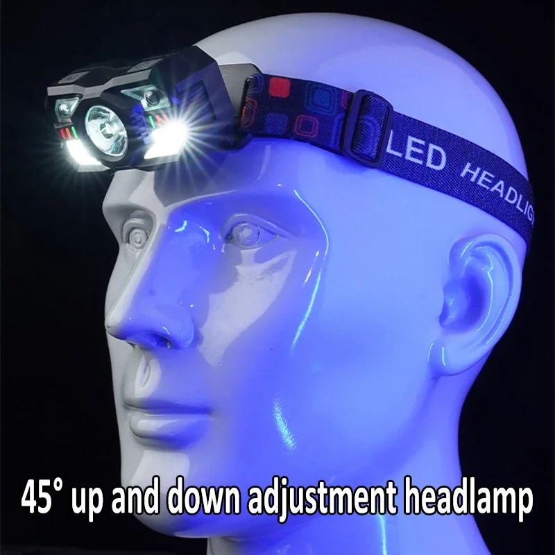Most Powerful LED Headlamp Induction Type-C USB Charging Headlight Waterproof Head Lamp Lightweight Upgrade-LED Head Flashlight