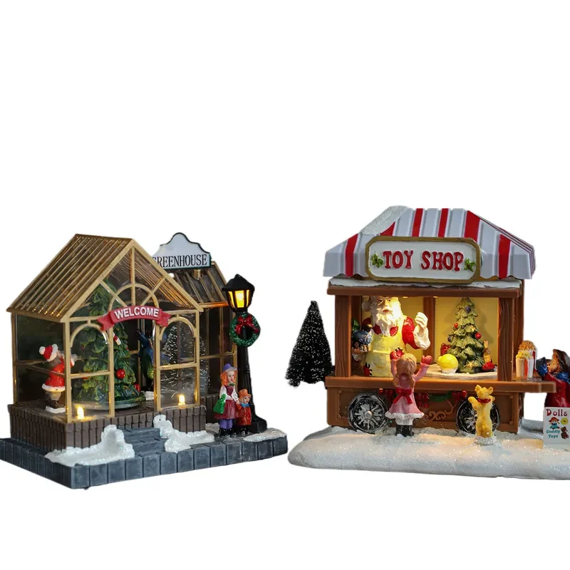 New Resin Christmas House Colorful Luminous Sunshine House Store Desktop Window Ornament Creative Decoration for Holiday