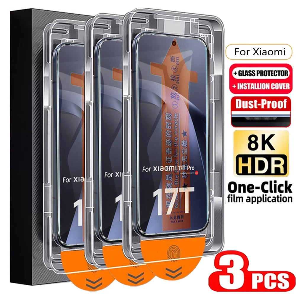 3 Stück staubfreier Displayschutz für Xiaomi 17T 14T, gehärtetes Glas für Xiaomi Mi 17T Pro, einfache Installation, Auto-Dust Boxs-Glas