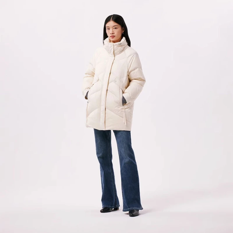 Chericom Halflange donsjas Opstaande kraag Zijzakken 2025, Stijlvolle pufferjas Verdikte winterdamesbovenkleding Y299173Y