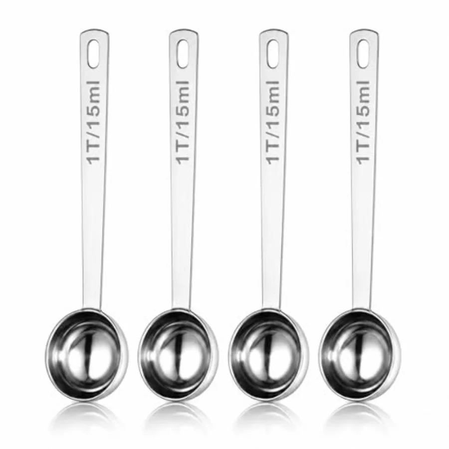 4 Pack Coffee Scoop Spoons, 1 Tbsp 15ml Stainless Steel Measuring Spoons with Long Handle, Polished Round Coffee Scoops for Gro