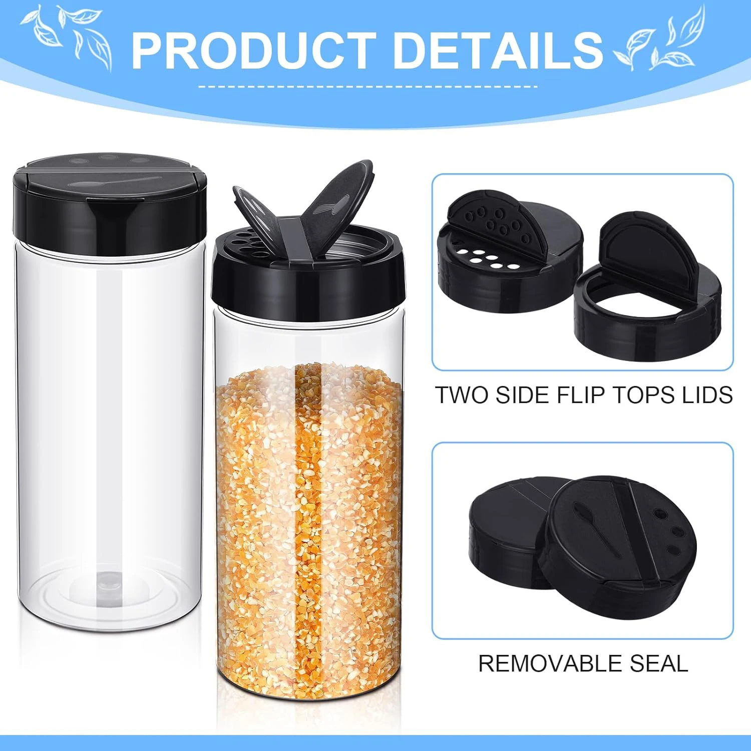 400ml  Plastic Transparent  Spice Cans with Shaker Lid Seasoning Containers for Kitchen and BBQ