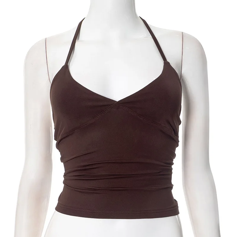 2022 sommer Neue Hängenden Hals V-ausschnitt Backless Weste Hottie Mädchen Leibchen Unten Top Sexy Pure Desire Wind Sling Y2K
