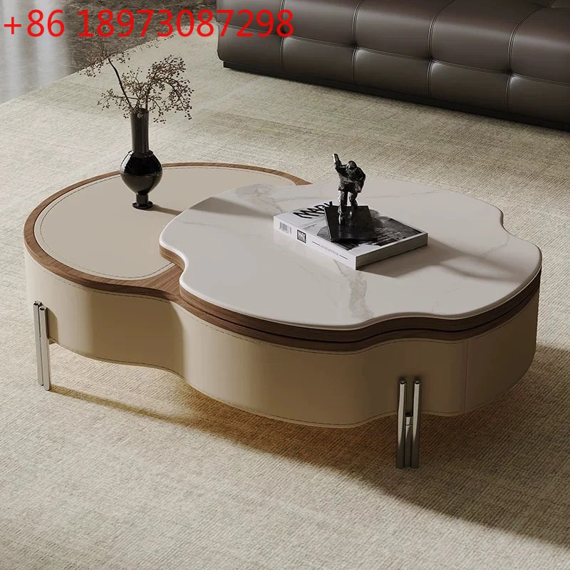 

Cream wind small apartment living room household lift coffee table creative light luxury advanced rotatable