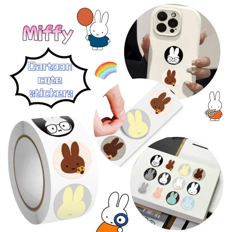 Miffy Rabbit Q Edition Roll Stickers Cartoon Cute Boys and Girls Hand Account Journal Decoration High Color Value diy Stickers