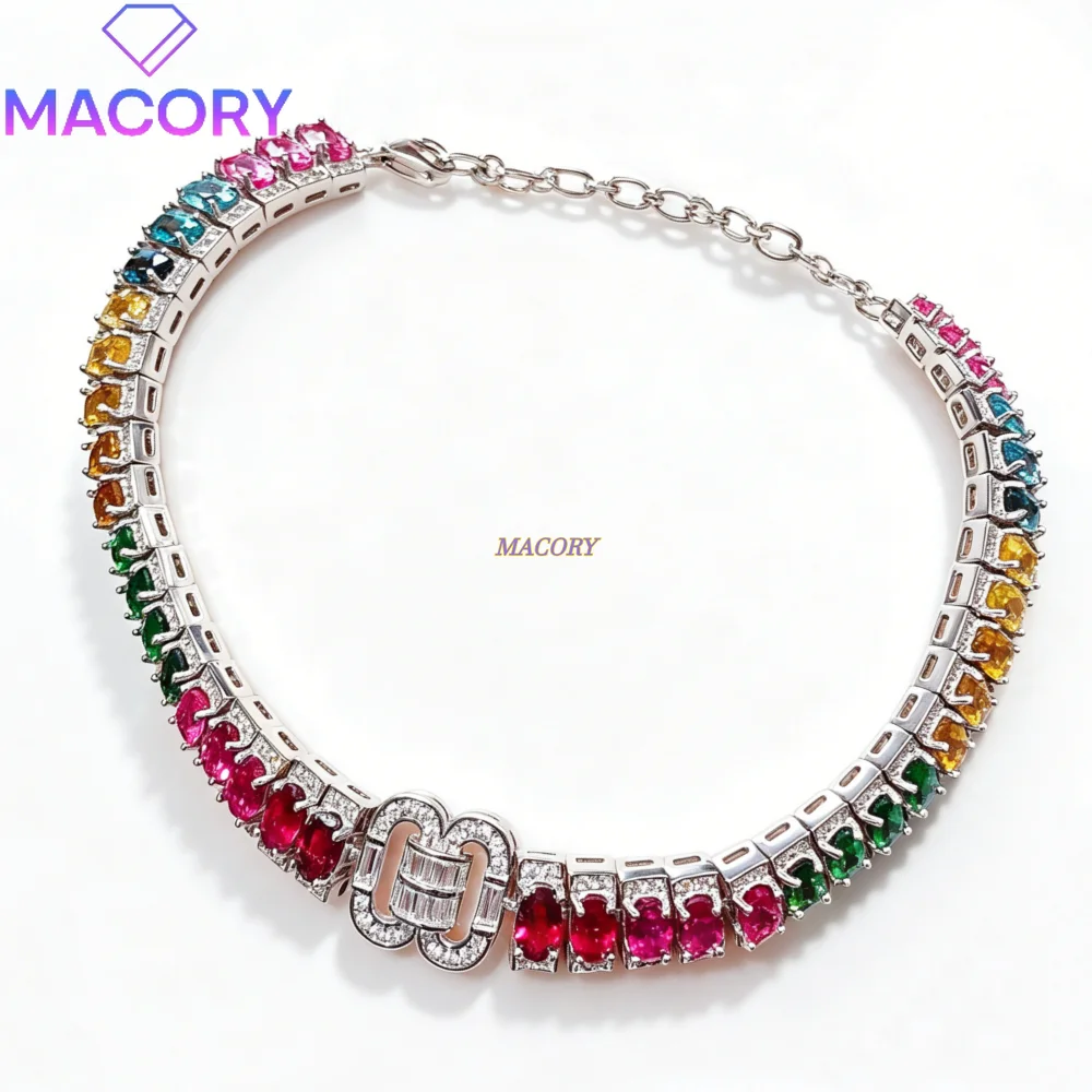 S925 Silver Natural Tourmaline Bracelet Women Colorful Gemstone Bangle Fall Fine Jewelry October Birthstone Anniversary Gift