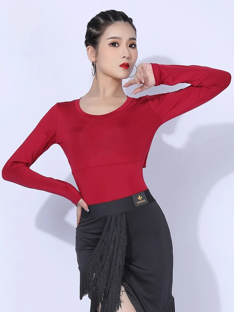 Traje de baile latino ort Sexy para mujer, ropa de práctica redonda Ne ort Sve Fitn, Top de baile para Rumba Cha Samba Bolero