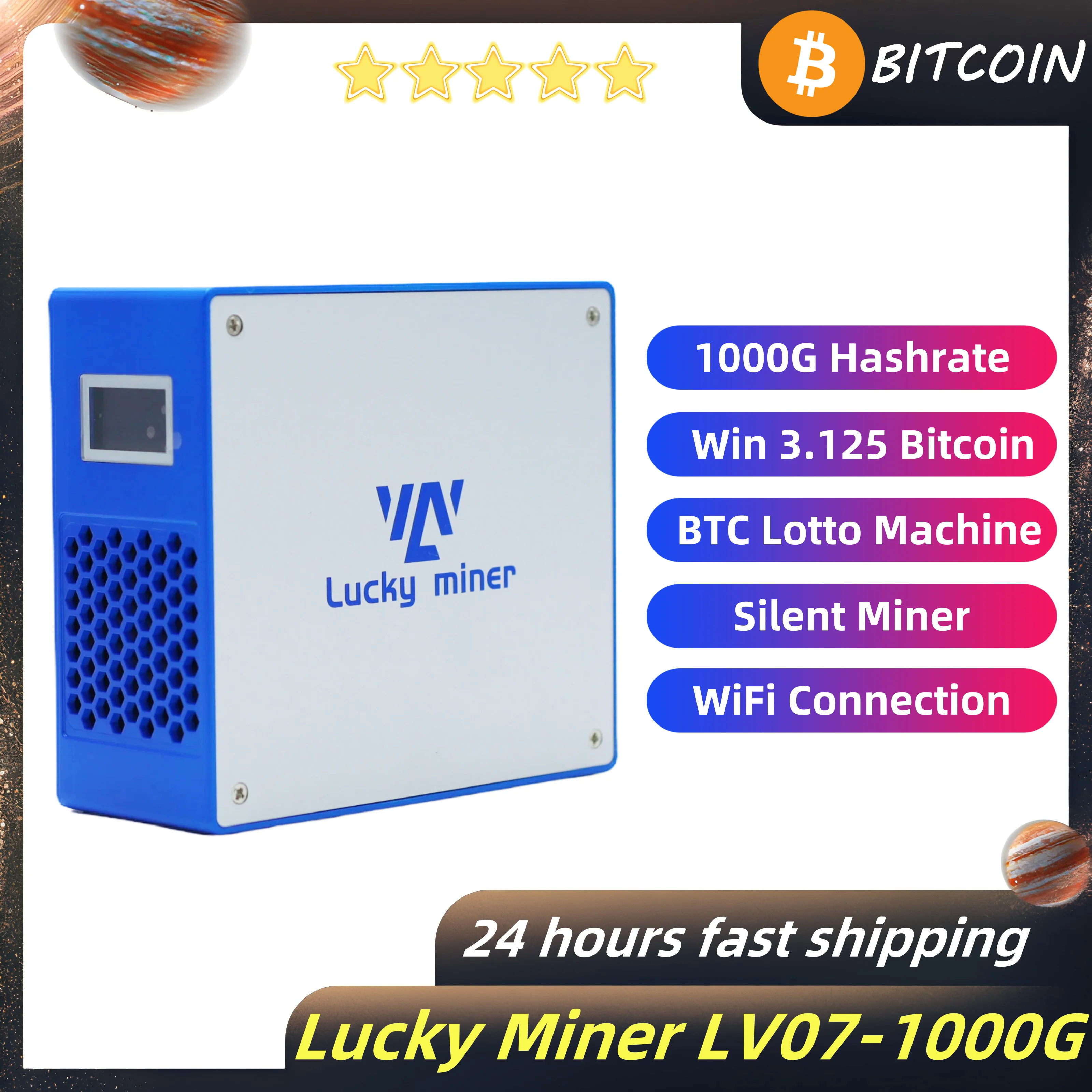 

Bitaxe Miner Lucky Miner LV07 Bitcoin Lotto Miner 1000GH/S Hashrate 30W Silent BTC Miner SHA-256 Algorithm Mining Multiple Coins