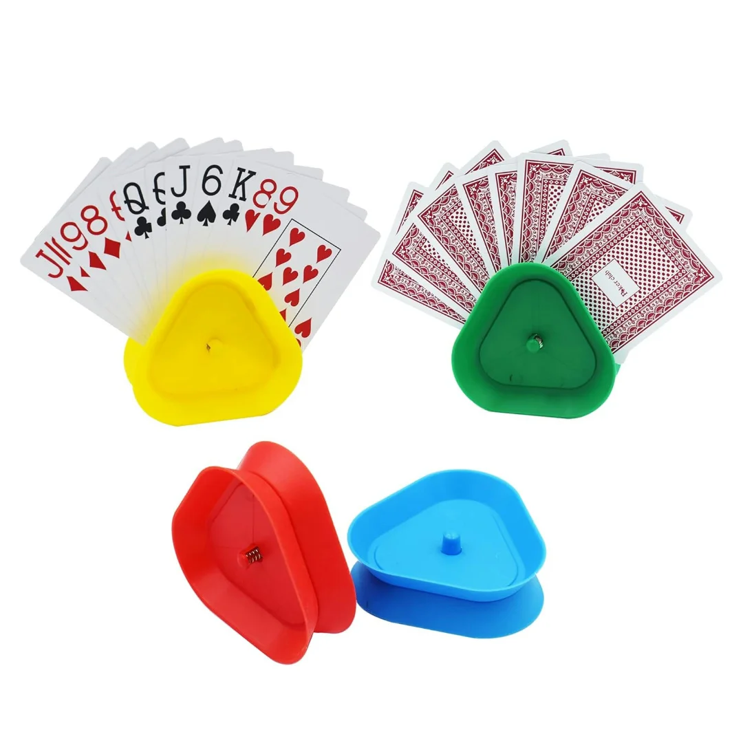 4pcs ABS Triangle Shaped Hands-Free Poke Holder for adult and children small cartoon cards game,party,gathering supplie,tool