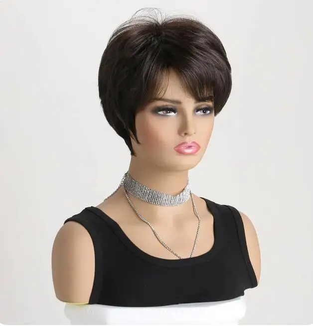 Brown Synthetic Hair Wigs for Black Women Short Cut Hair Wigs With Bangs Party Daily Use Wig Hair Heat Resistant