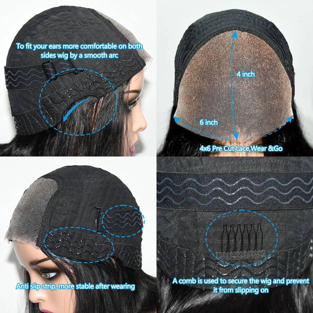 24-calowa bezklejowa peruka Ludzkie włosy Gotowa do noszenia Fala wodna 6x4 Pre Cut Pre Plucked Lace Closure Peruka Brazylijskie peruki 100% ludzkich włosów